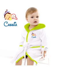 Baby and Toddler Cute Baby Sleeping Cartoon Design Embroidered Hooded Bathrobe in Contrast Color 100% Cotton